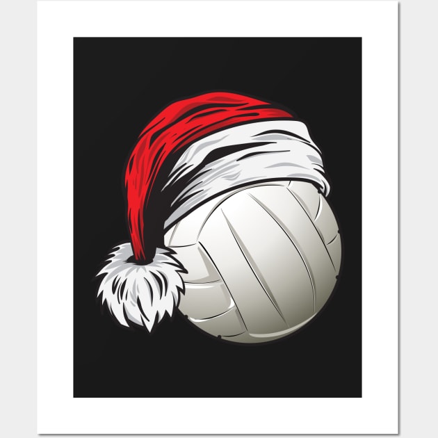 Christmas Volleyball Ball With Santa Hat Funny Sport X-mas print Wall Art by theodoros20